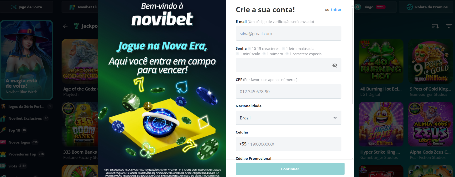 Comece a jogar Novibet