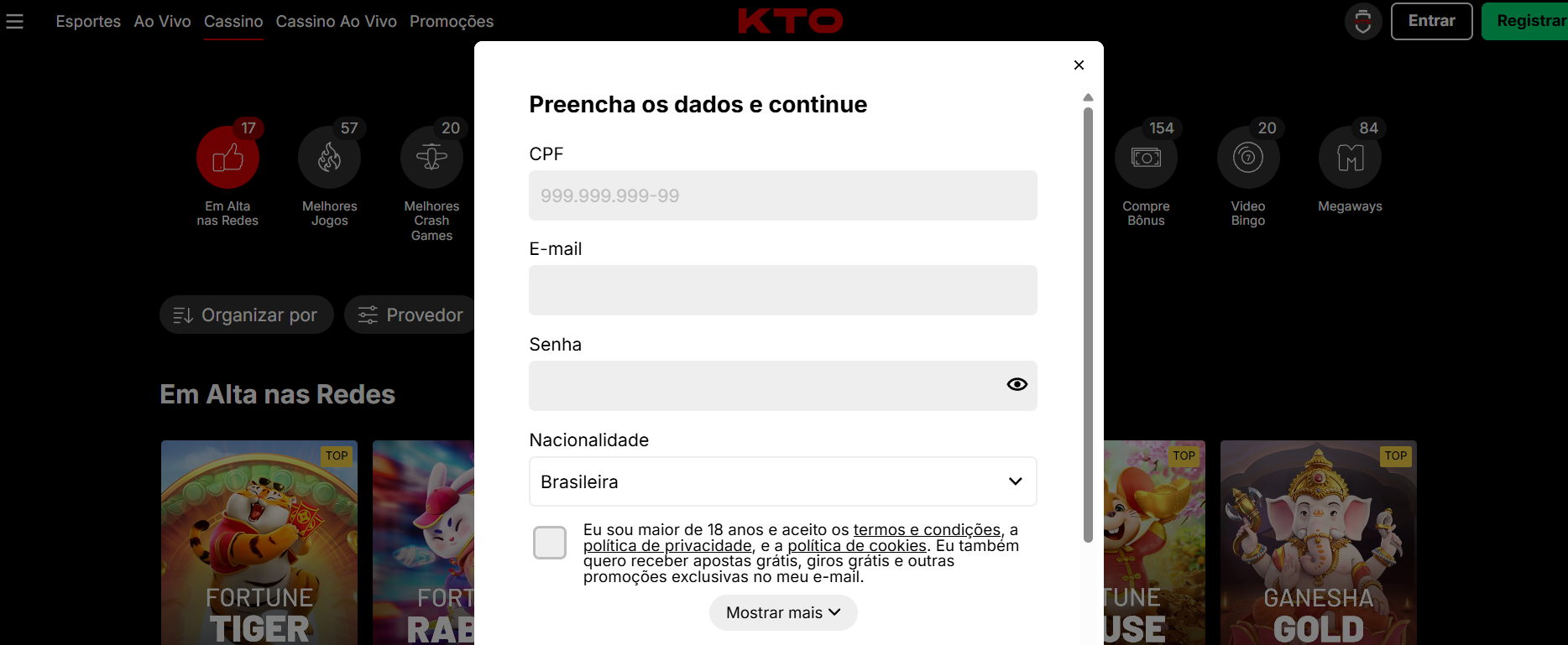 KTO cadastro