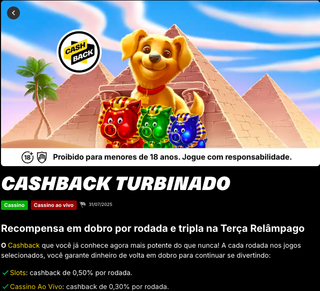Cashback Turbinado KTO Cassino