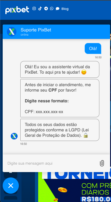 Pixbet chat ao vivo