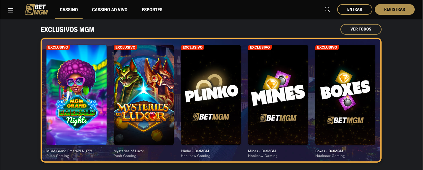 BetMGM Cassino Jogos Exclusivos
