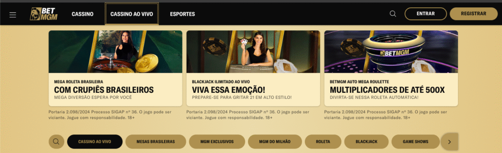 BetMGM Cassino ao vivo