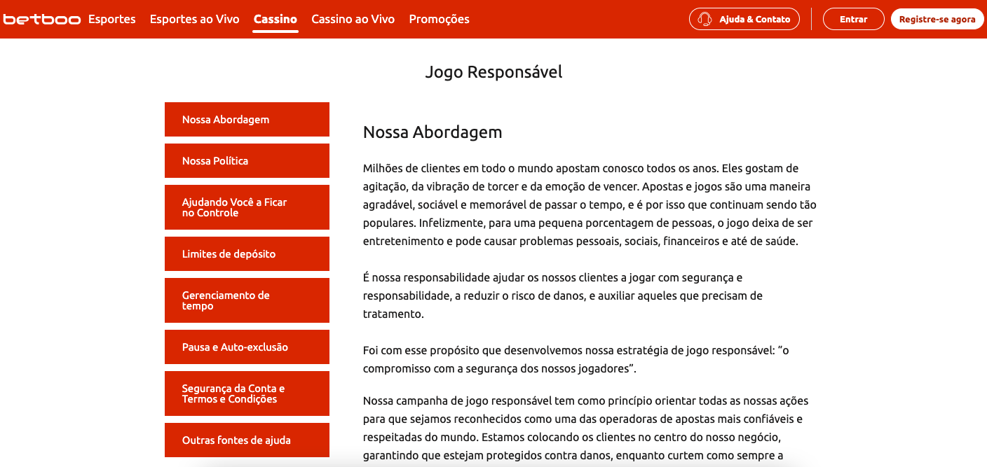Jogo responsável no cassino Betboo