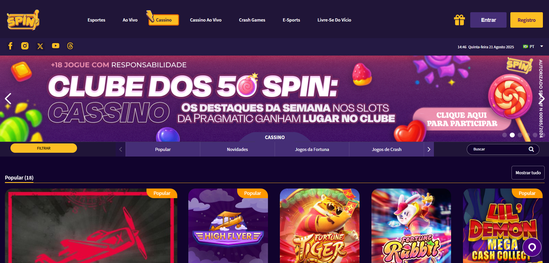 Spin Casino primeira impressão