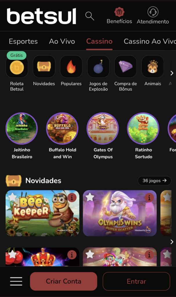 Betsul Casino análise do jogo no celular