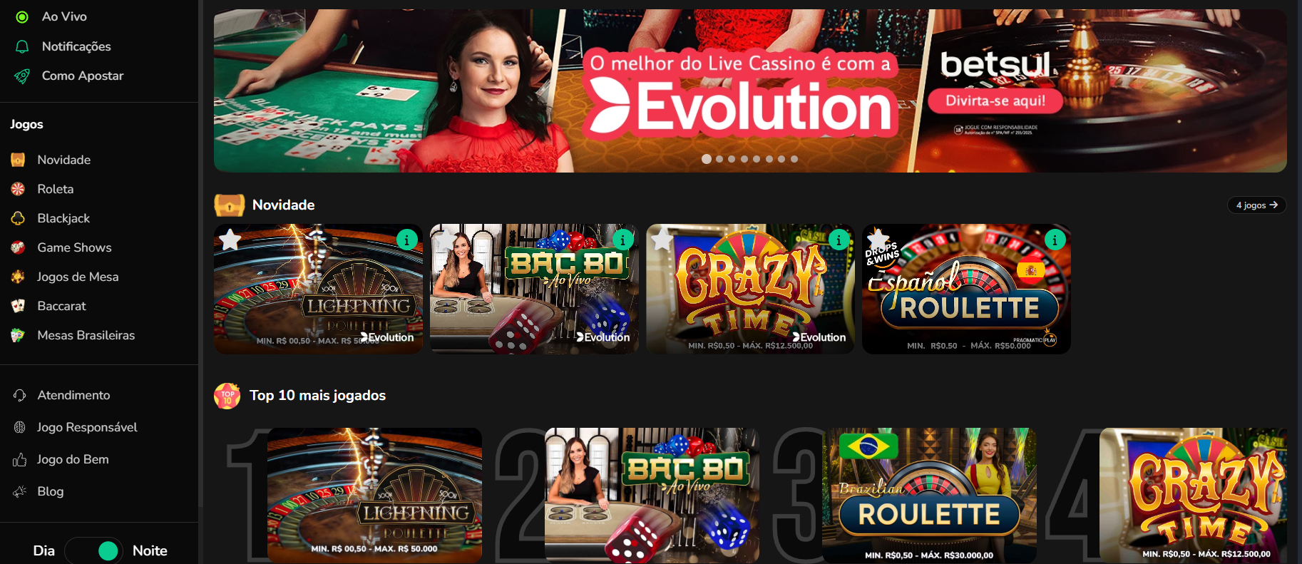 Betsul Casino análise jogos ao vivo