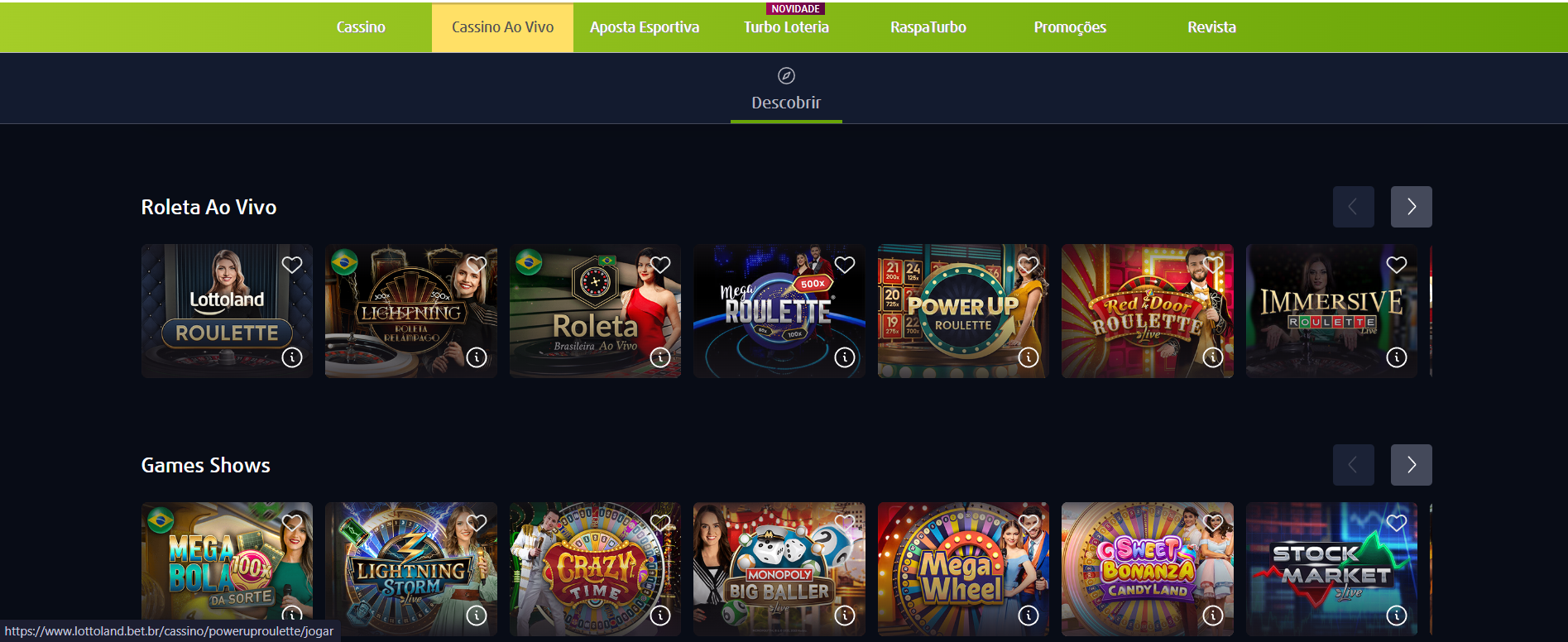 Lottoland Casino ao vivo