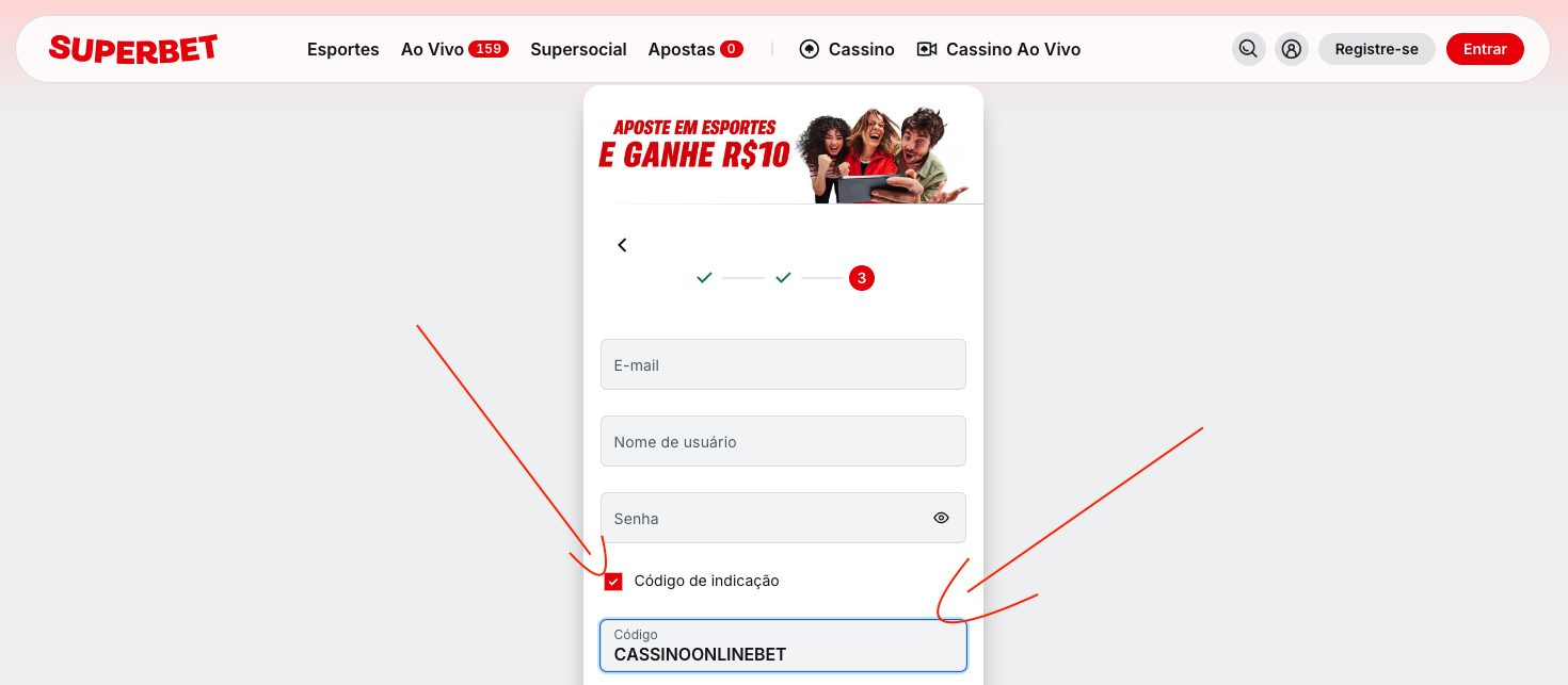 Código bônus Superbet