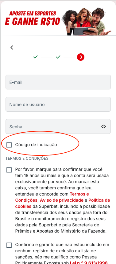 Código de Indicação Superbet Cassino