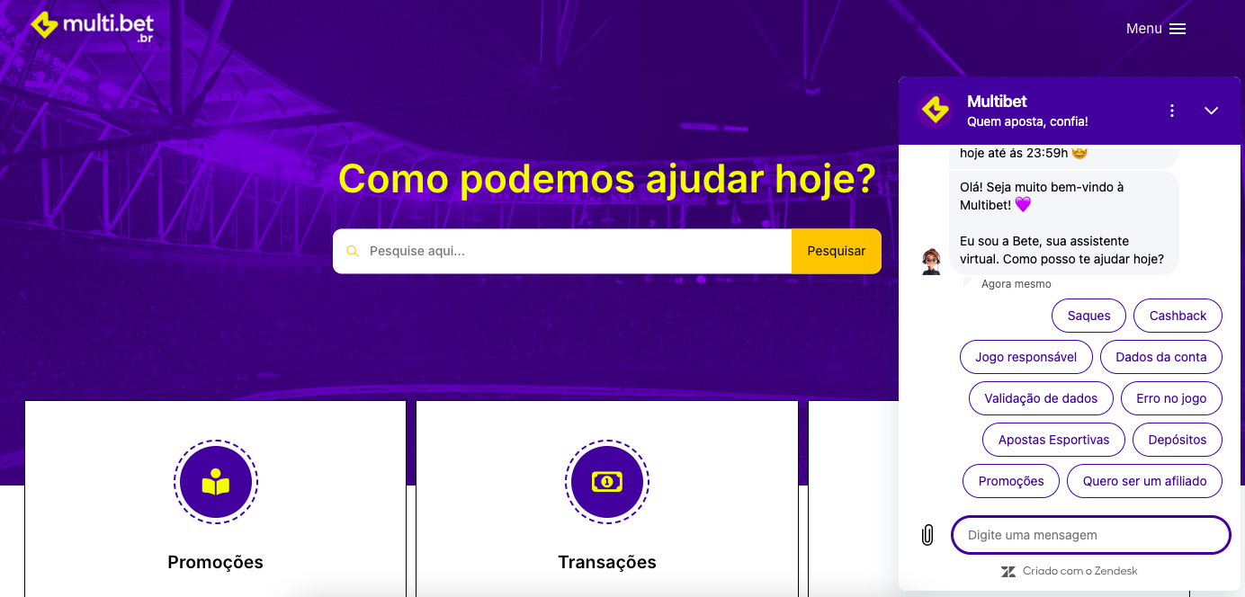 Serviço de suporte Multibet